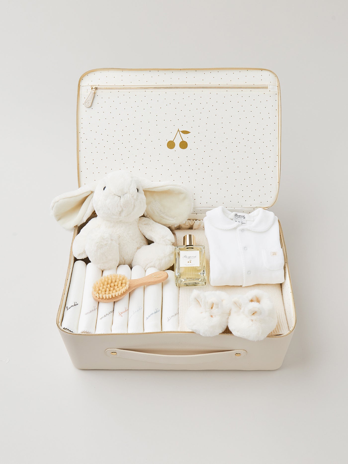 Big newborn suitcase with XXL plush bunny