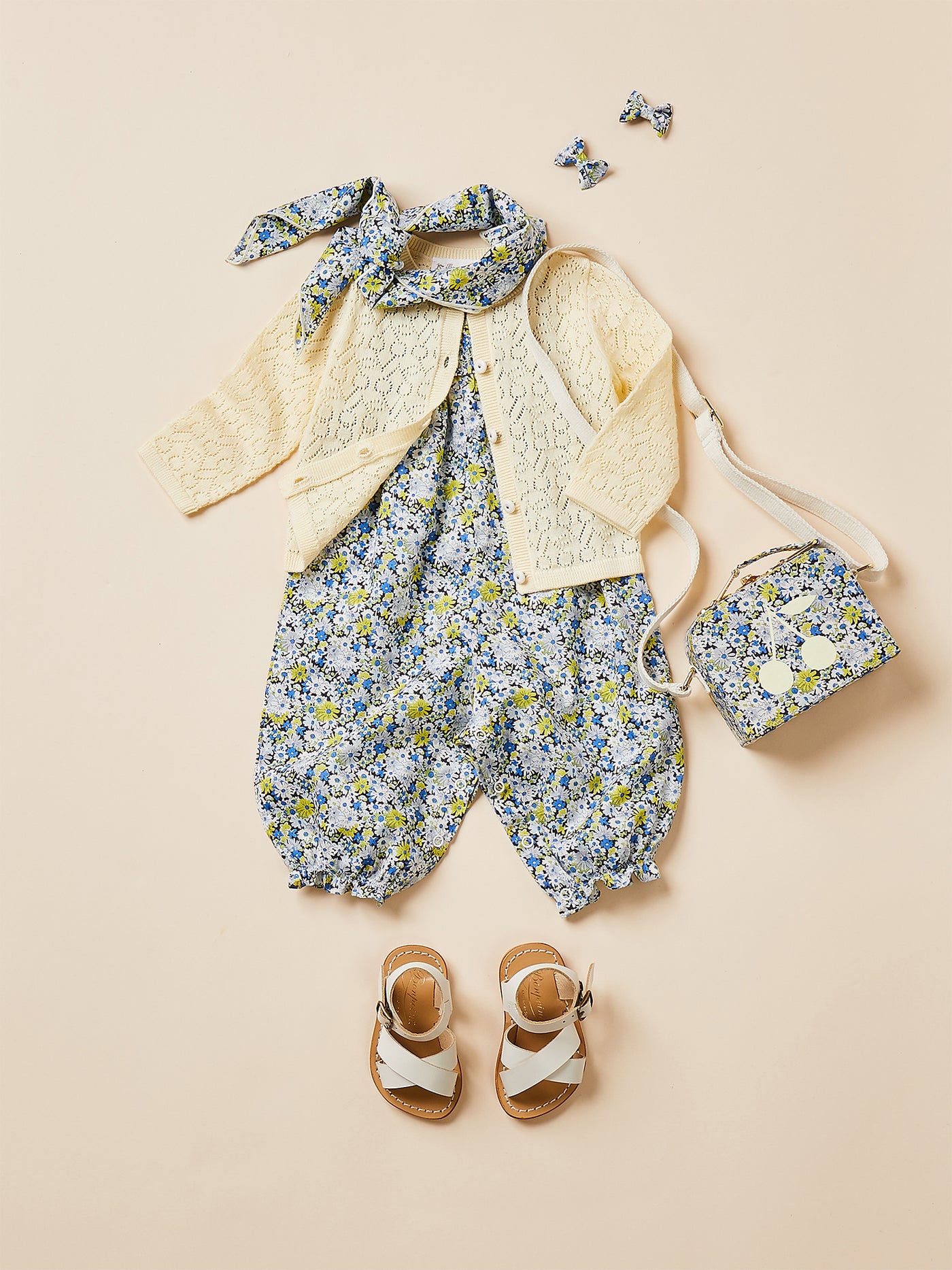 Baby girl's look summer 2024 Liberty fabric overalls