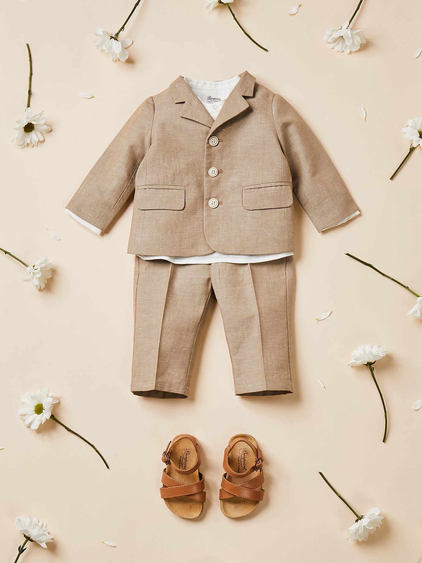 Baby boy's look summer 2024 linen and cotton set