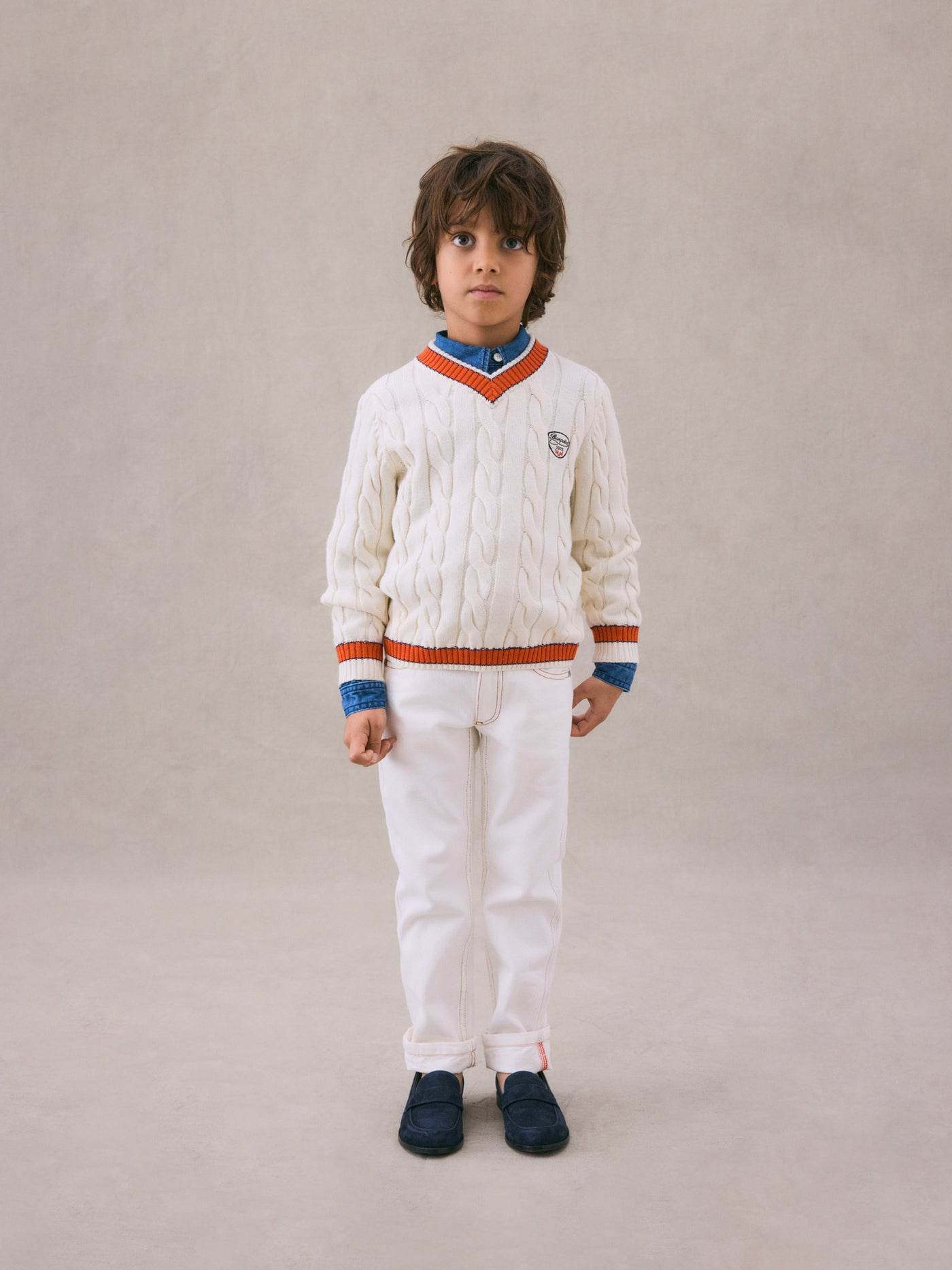 Winter 2024 boy's look wool cable knit sweater
