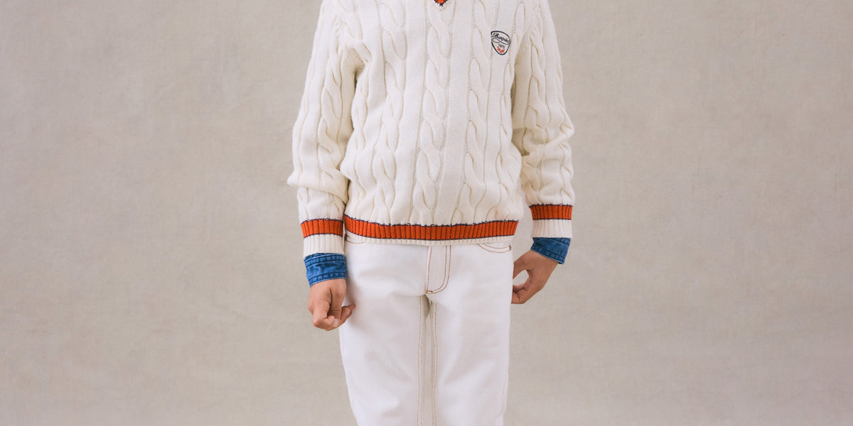 Winter 2024 boy's look wool cable knit sweater • Bonpoint