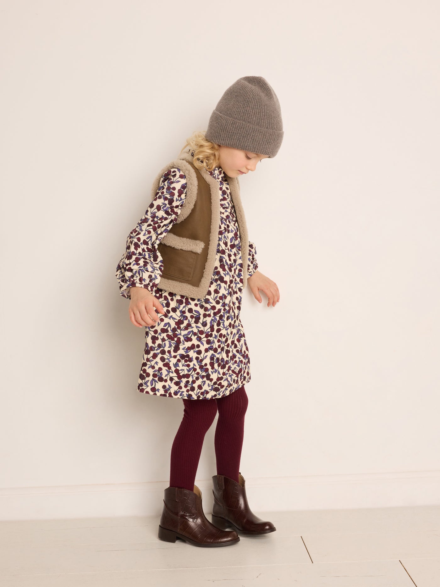 Winter 2023 girl's look cherry patterned dress