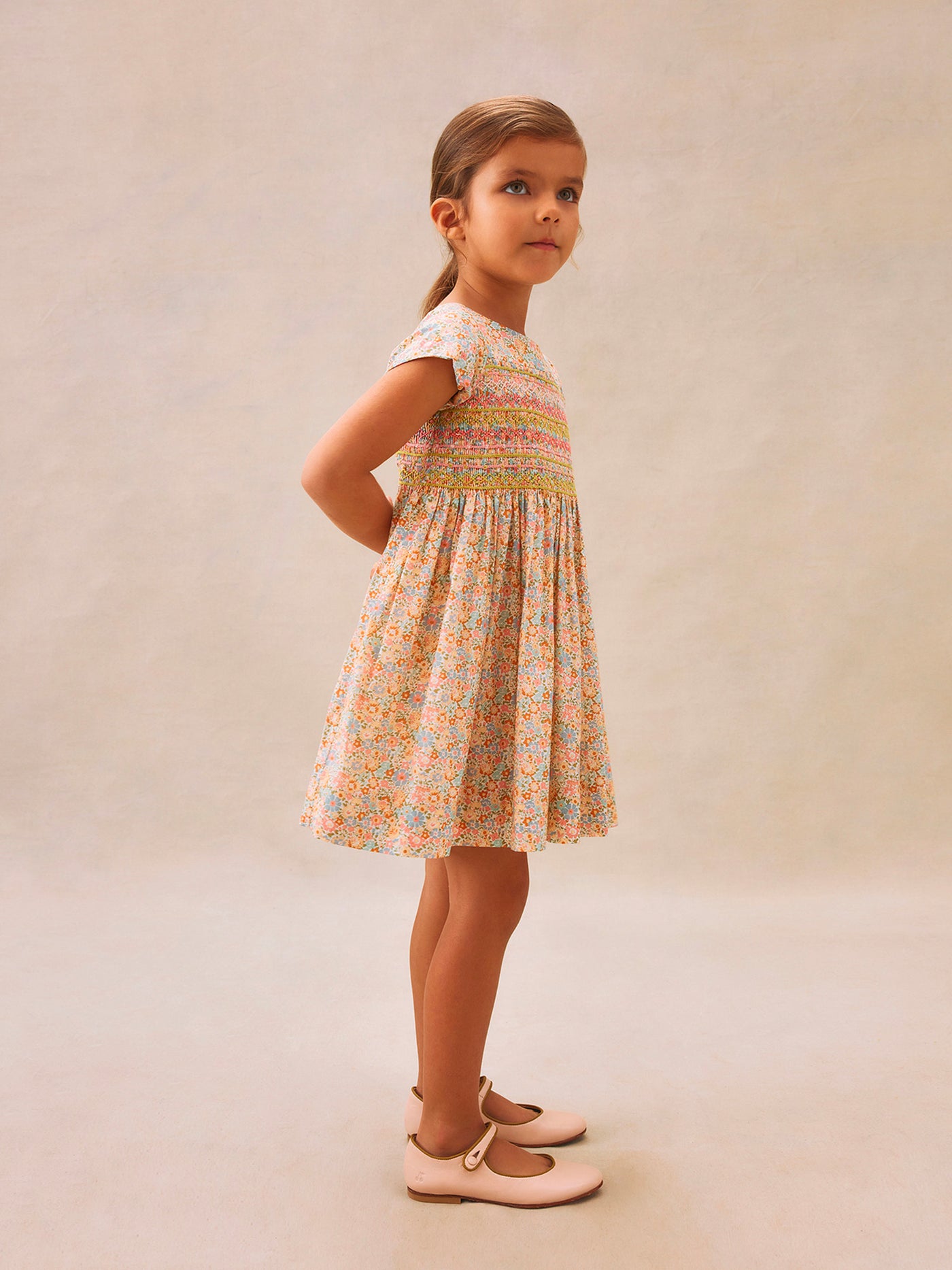 Duchesse smocked dress made with multicolor Liberty fabrics