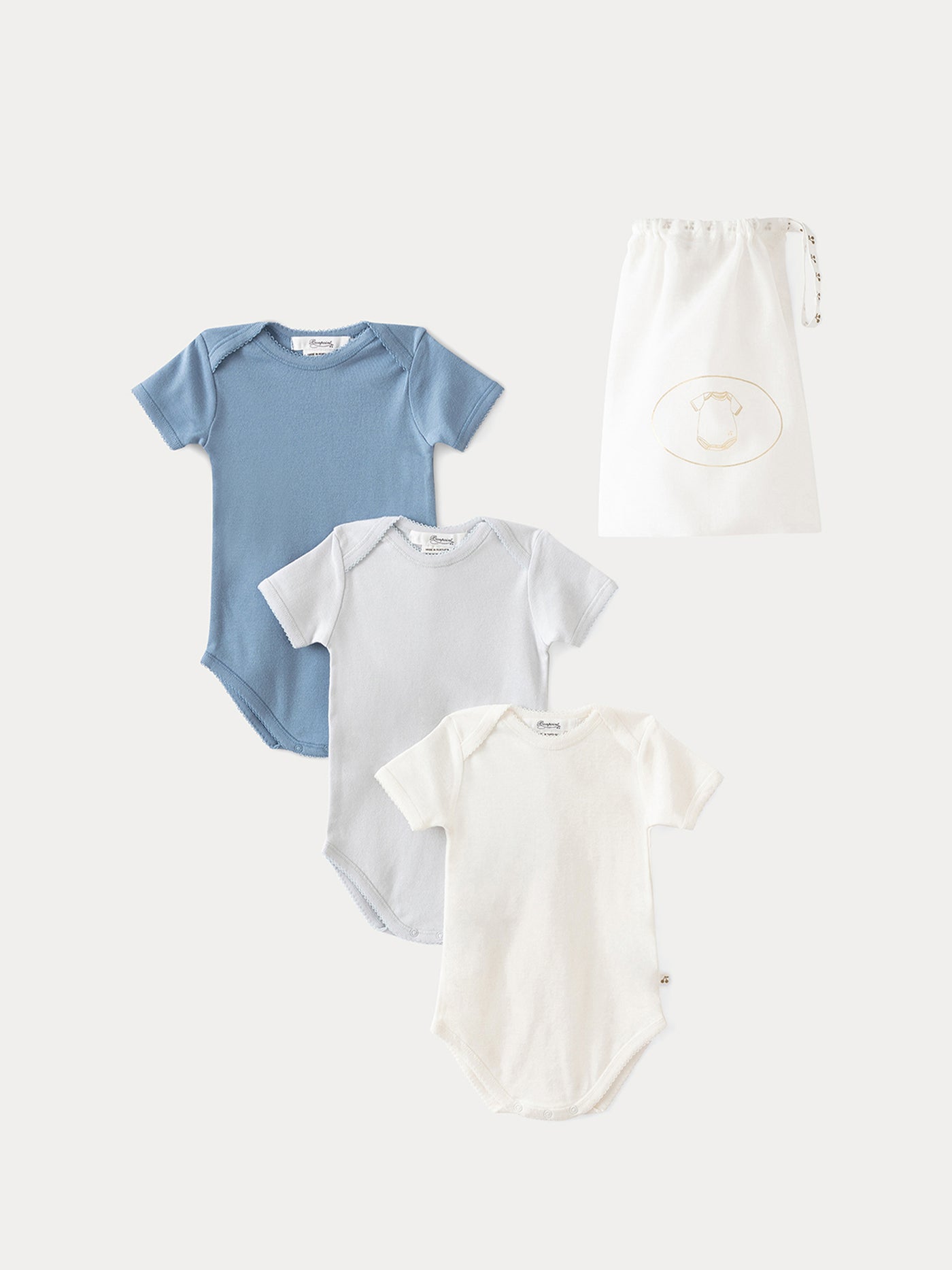 Set aus drei Baby-Strampler aus Bio-Baumwolle, himmelblau