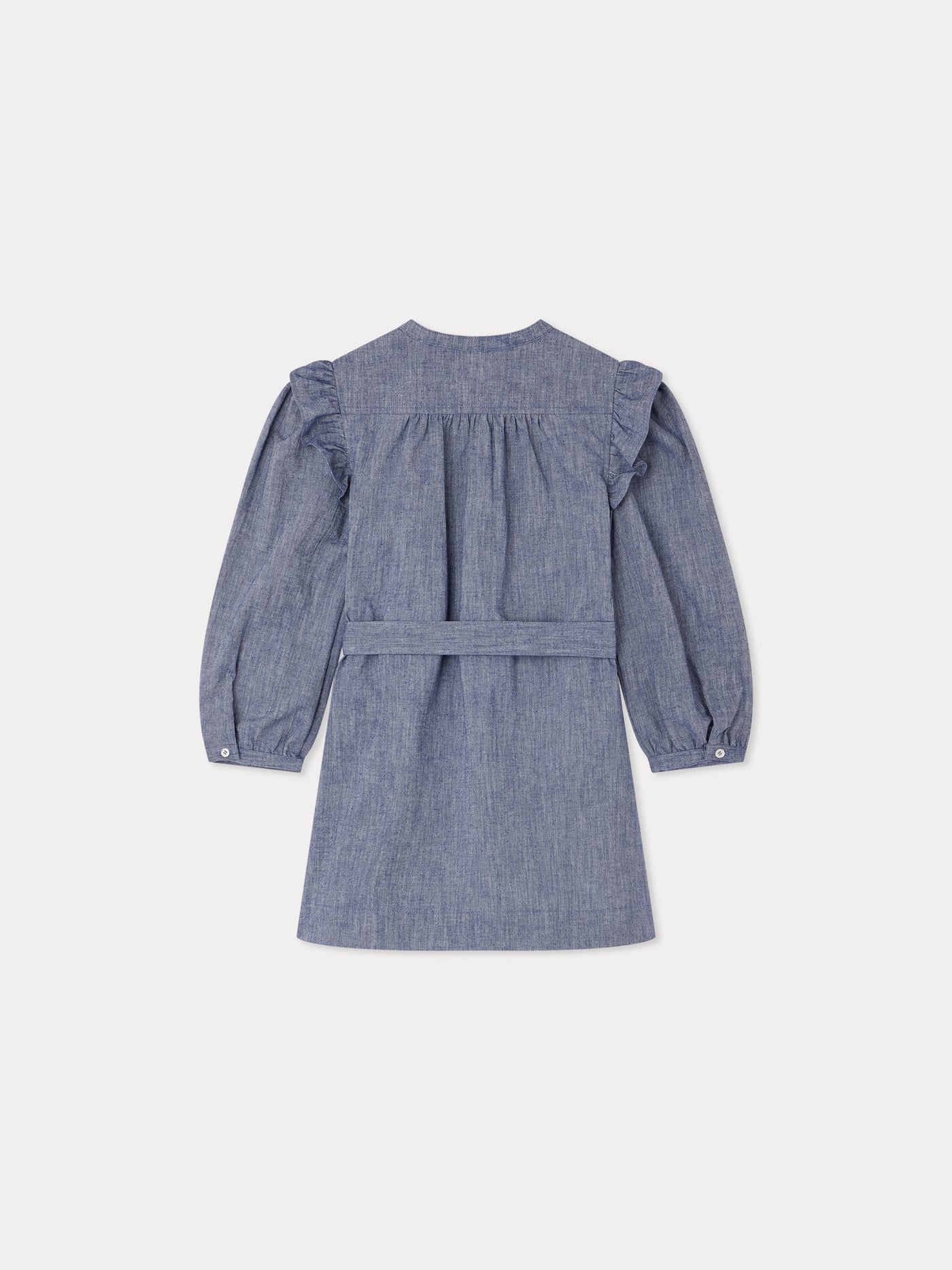 Tosca dress in chambray embroidered with cherries on chest