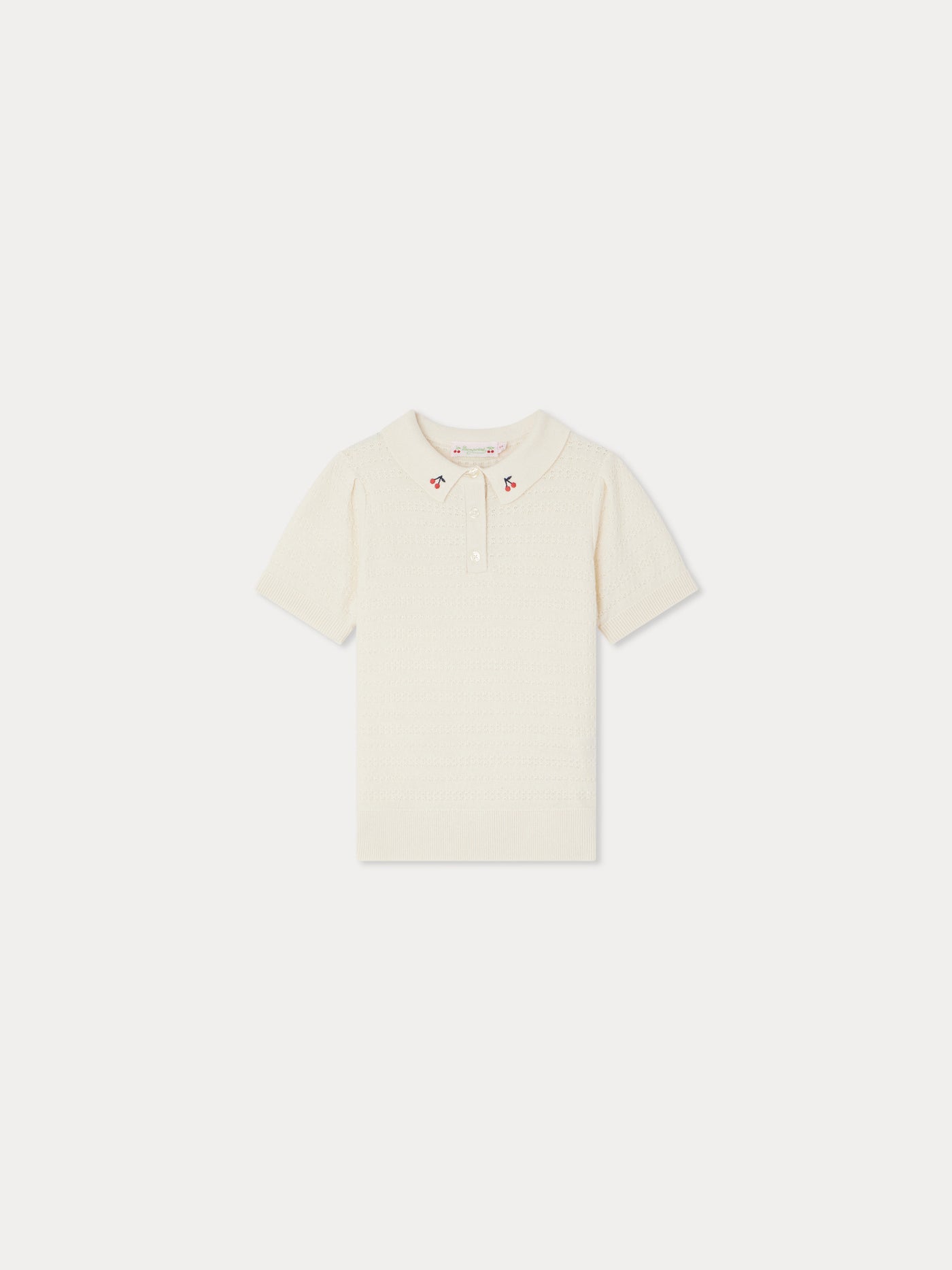 Evani polo with openwork cherry embroidery