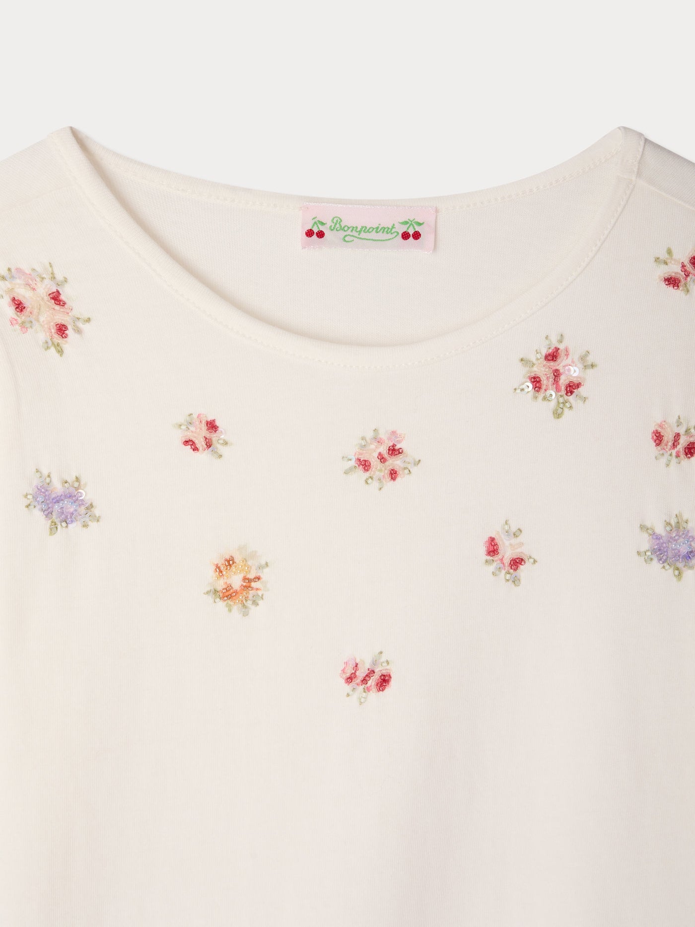 Capricia t-shirt with pearl floral embroideries