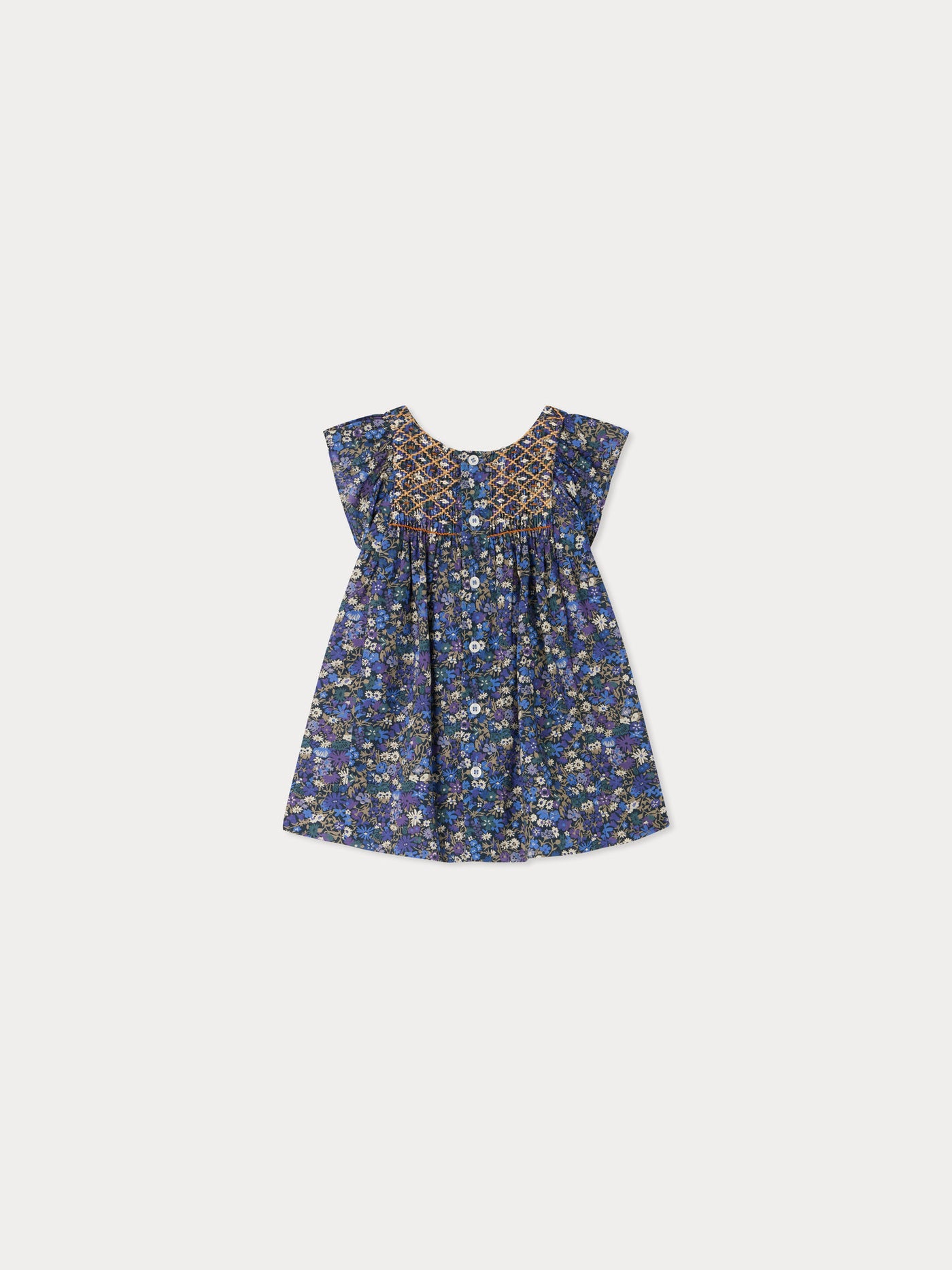 Cadelili gerafftes Kleid aus Liberty-Stoffen