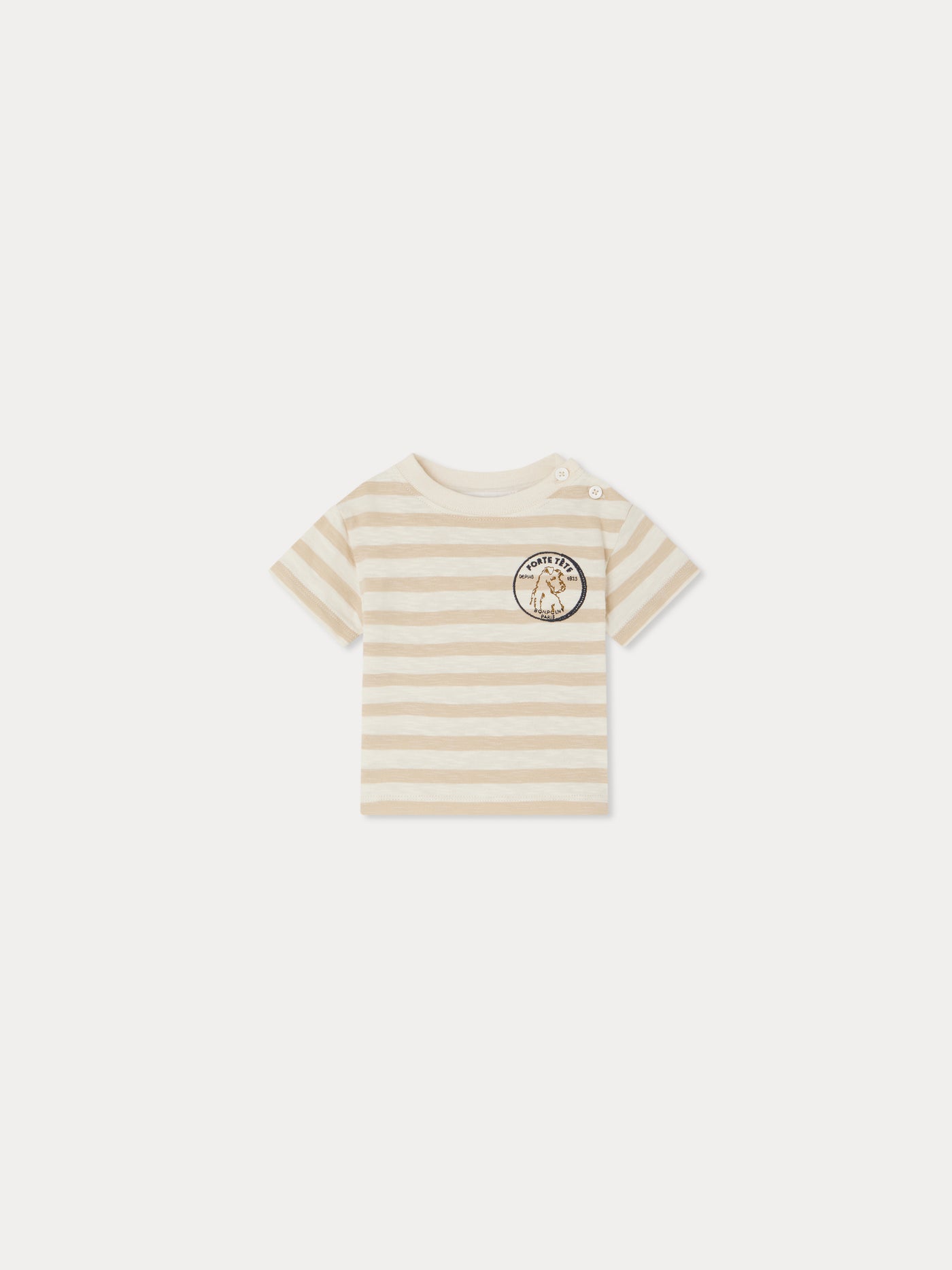 Gestreiftes T-Shirt mit Hundestickerei
