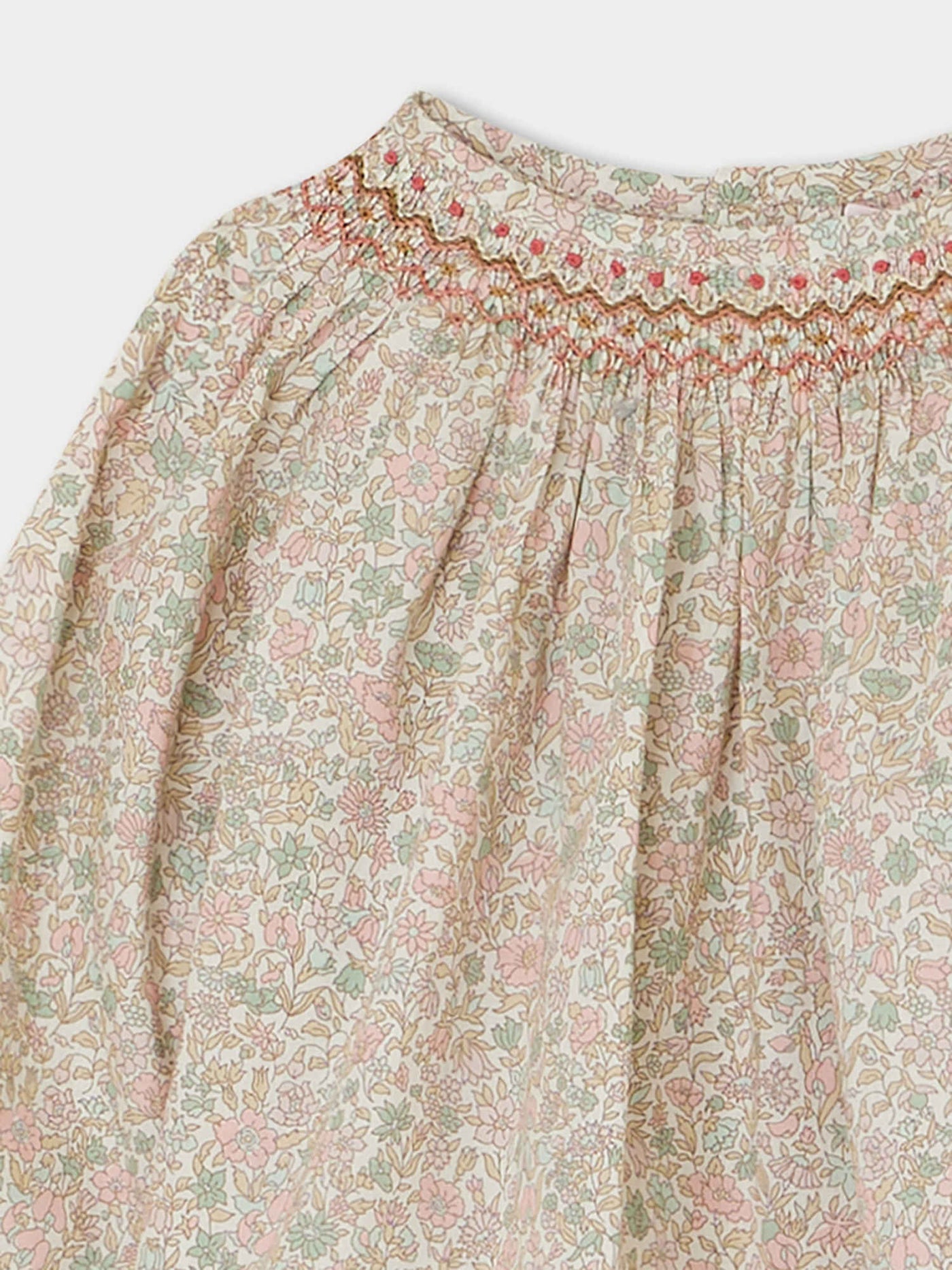 Griotte Smocked Blouse pink flowers